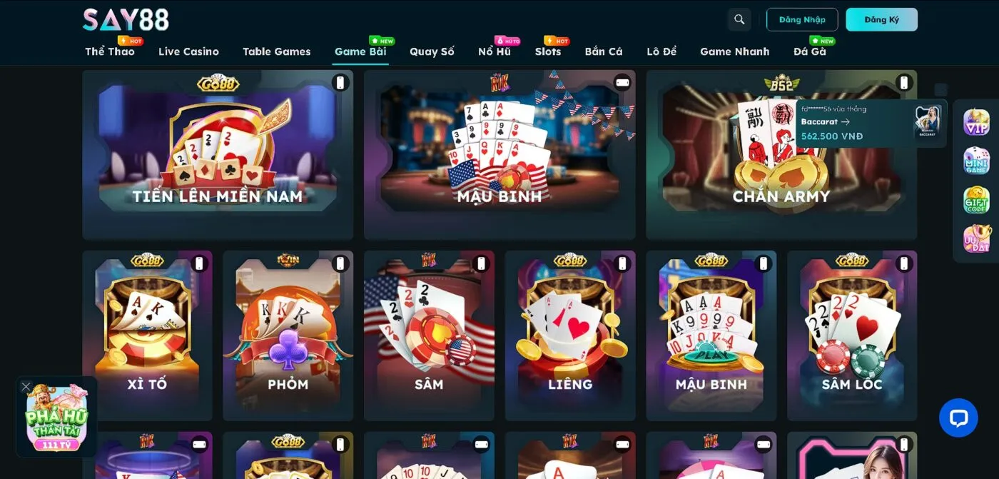 Top các game bài hot tại Say88